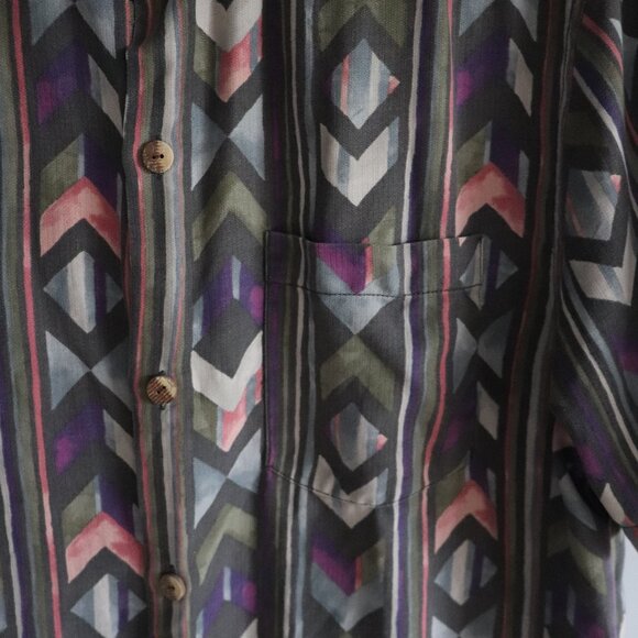 Tommy Bahama Mens Silk Lrg Island Zone Geometric Aloha Button Down Collared Top - Picture 7 of 12